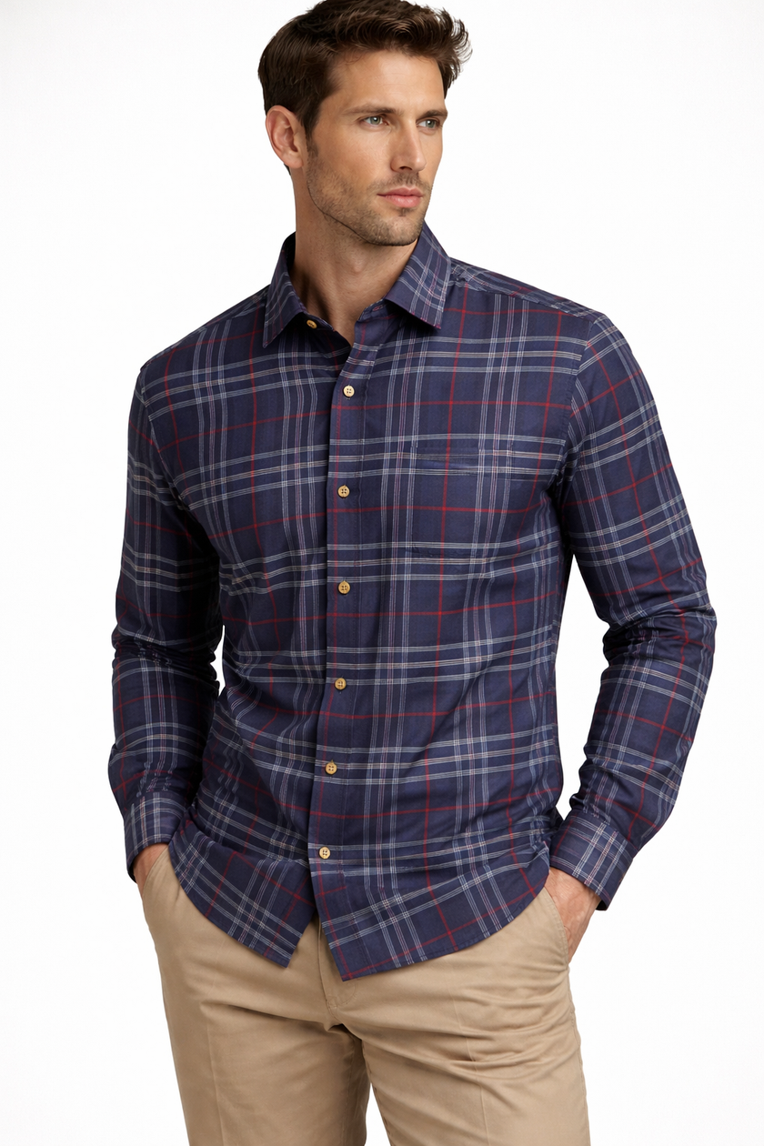 BURBERRY Shefford Check Long-Sleeve Shirt - Navy/Grey image 0