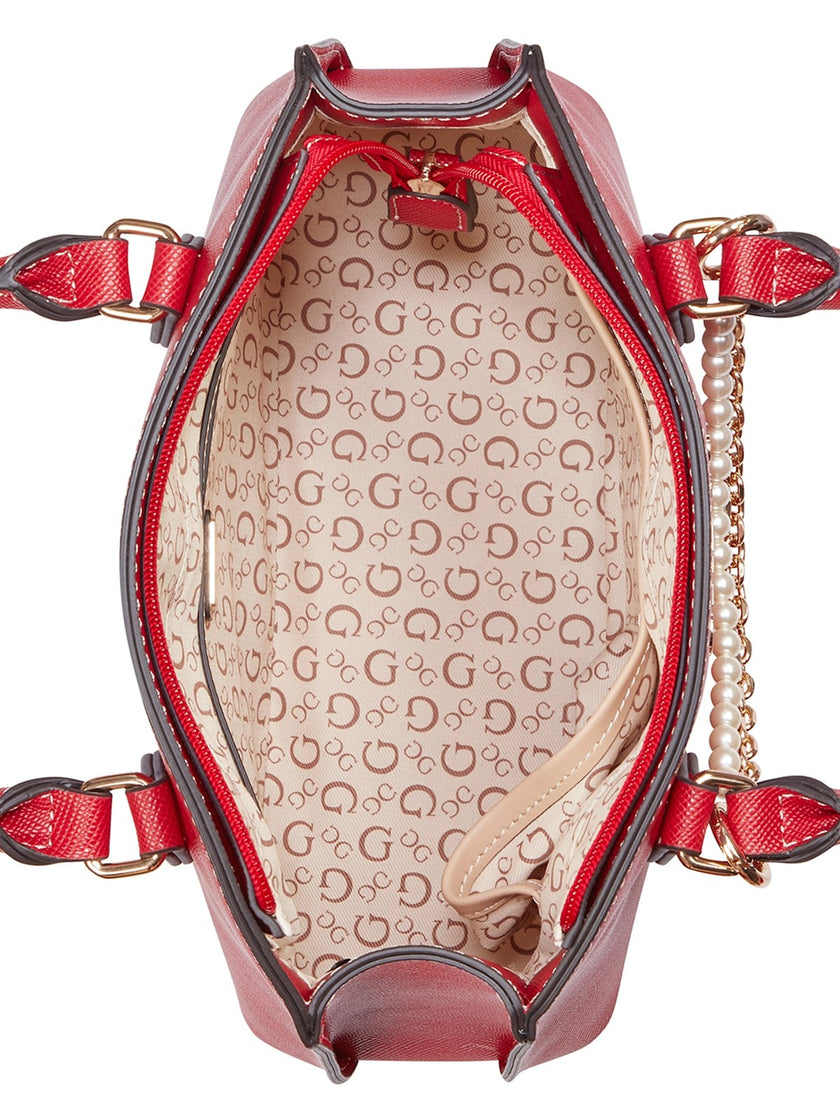 Guess Jeanine Faux-Pearl Charm Satchel - Red image 3