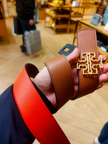 TORY BURCH Reversible Britten Logo Belt - BROWN/ORANGE, L image