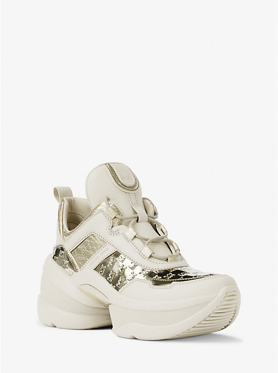 MICHAEL KORS Olympia Mixed-Media Trainer - Pale Gold image 0