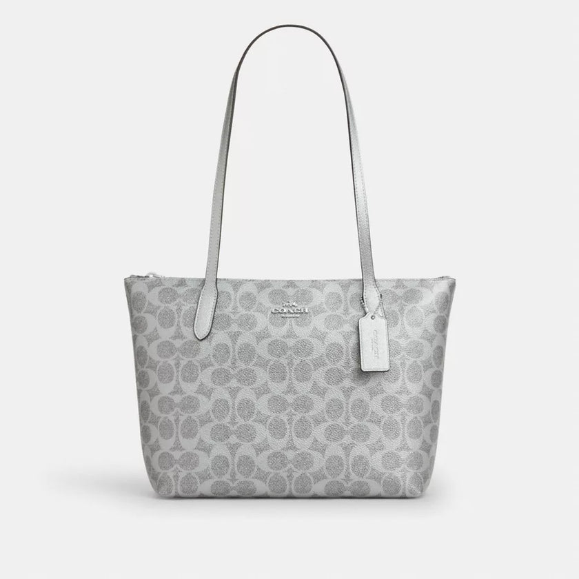COACH Fiona Zip Tote Bag In Signature Canvas - Gray/Silver image 0