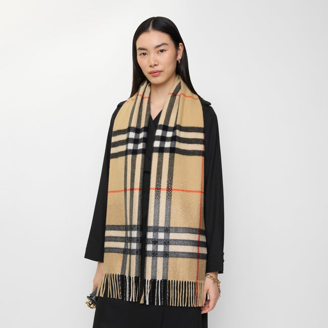 [AT DELHI] BURBERRY Crystal Gradient Check Cashmere Scarf in Sand beige image 1