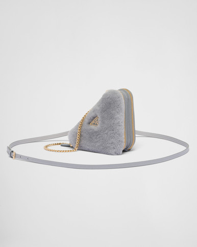[AT DELHI] PRADA Triangular Shearling and Saffiano Leather Mini-Pouch image 3