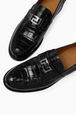 [At India] VERSACE Croc-Effect Greca Loafers