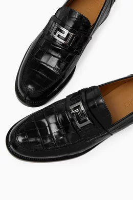 [At India] VERSACE Croc-Effect Greca Loafers