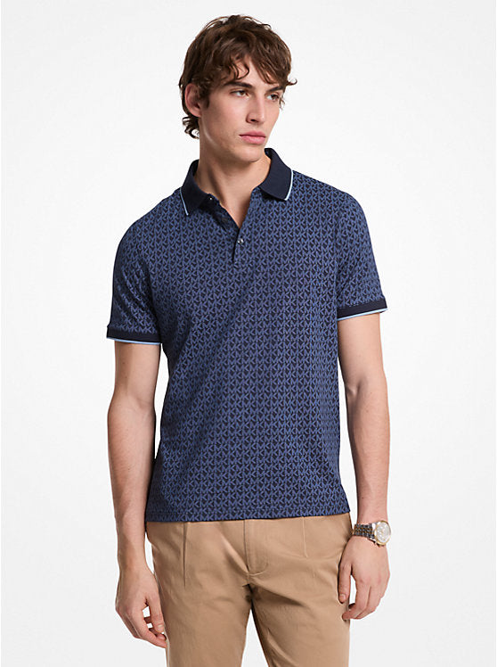 MICHAEL KORS  Greenwich Signature Logo Print Cotton Polo Shirt - Midnight image 0