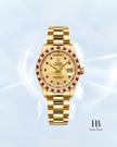[Classics] ROLEX Yellow Gold Day-Date with Diamond & Ruby Bezel and String Dial 36mm