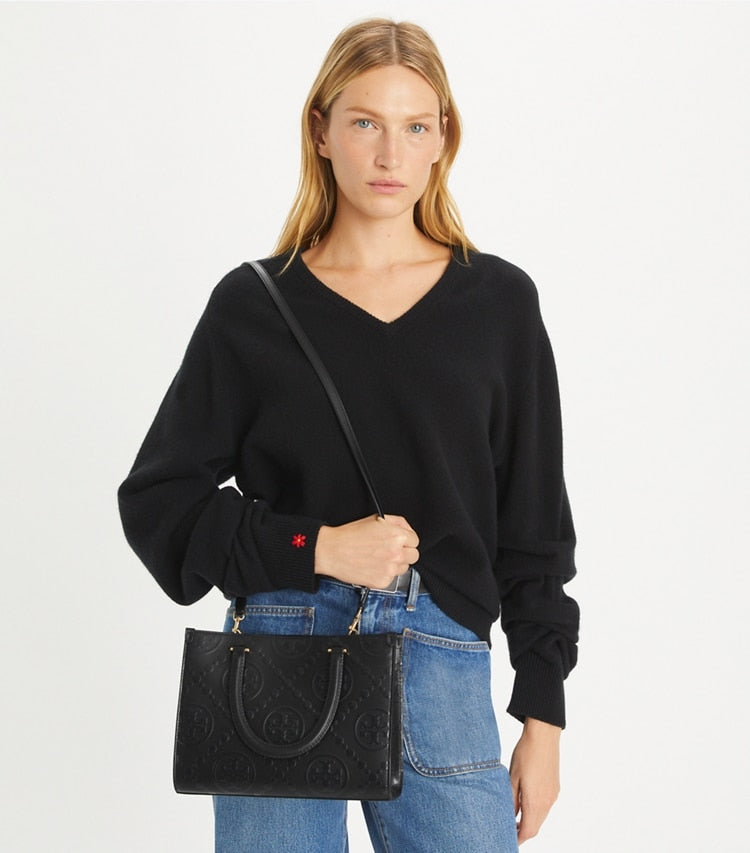 TORY BURCH T MONOGRAM TOP-HANDLE EMBOSSED TOTE - BLACK image 3