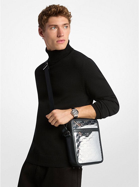MICHAEL KORS Cooper Metallic Logo Debossed Flight Bag - Silver image 1