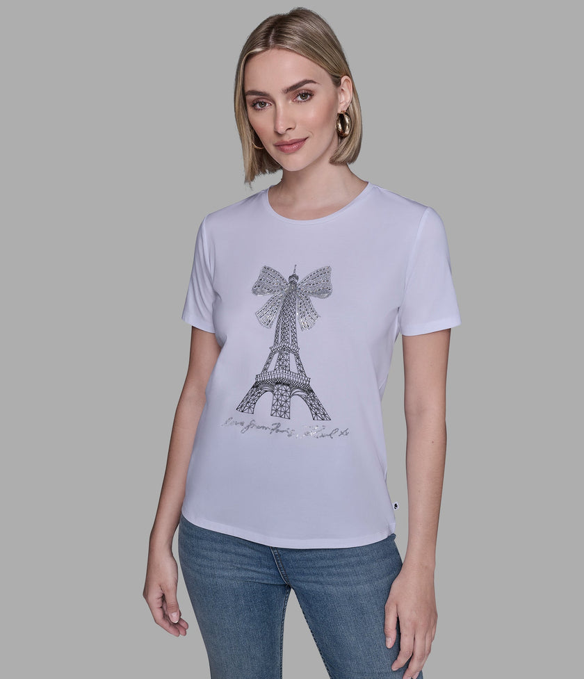 KARL LAGERFELD Eiffel Tower Bow Tee (Arriving In Delhi) image 0