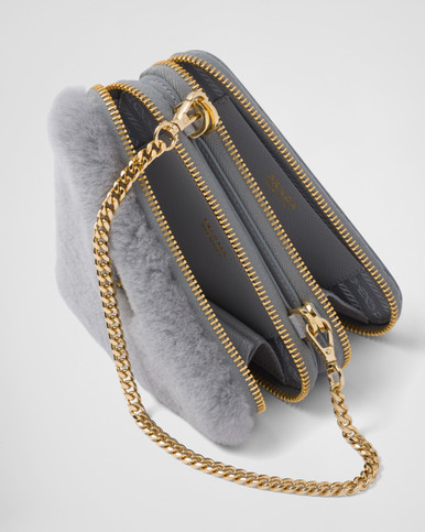 [AT DELHI] PRADA Triangular Shearling and Saffiano Leather Mini-Pouch image 1