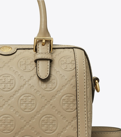 TORY BURCH Petite T Monogram Leather Barrel Bag - Fresh clay image 0