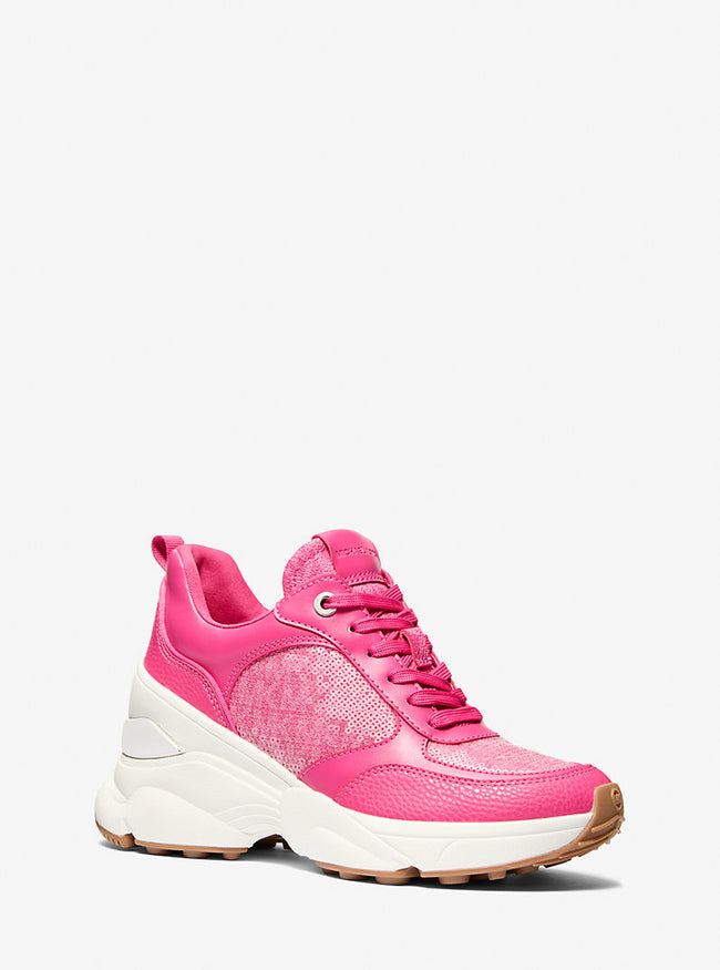 [AT DELHI] Michael Kors Katrina Sequined Mixed-Media Trainer - Dragonfruit image 0