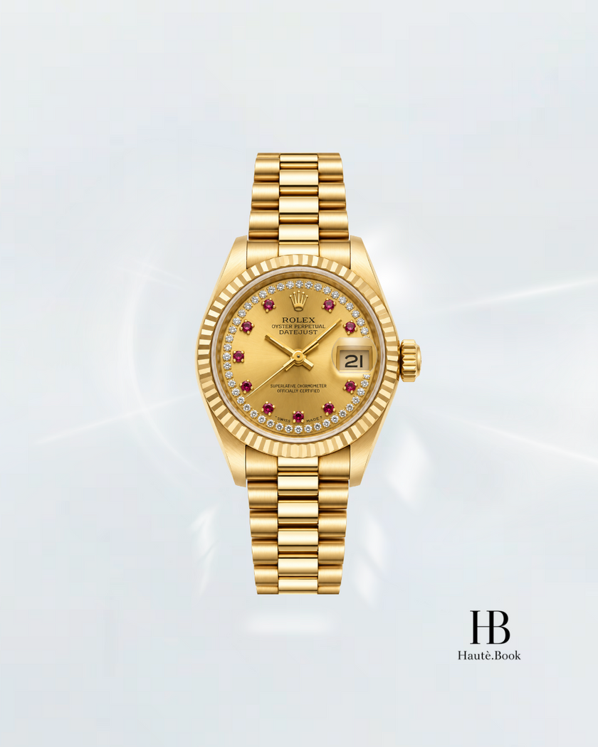 [Store Display] ROLEX Datejust Champagne Ruby Diamond Full Gold President Bracelet 26 mm