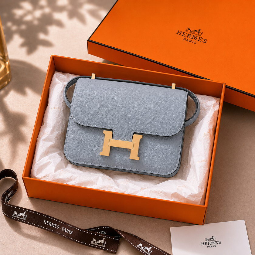 [ARRIVING IN INDIA] HERMES Constance Mirror 19 Gris Pantin Epsom Brushed Champagne Gold Hardware Stamp K