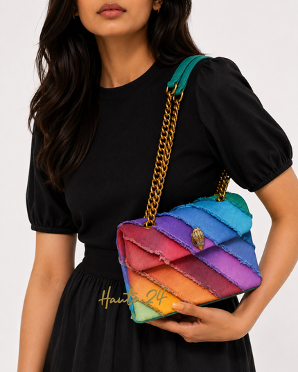 KURT GEIGER Kensington Rainbow Denim Shoulder Bag