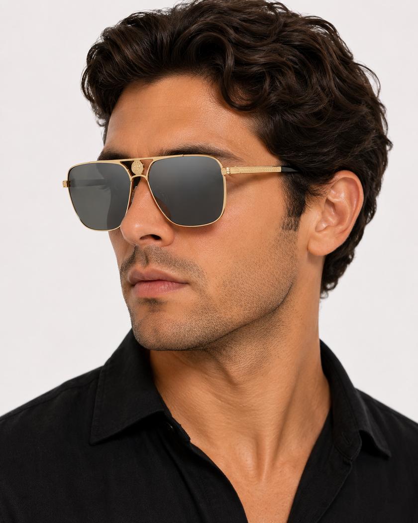 VERSACE Light Gray Mirror Silver Rectangular Men's Sunglasses