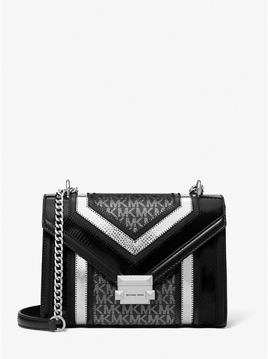 [AT DELHI] MICHAEL KORS Whitney Medium Signature Logo and Metallic Shoulder Bag - Black Combo image 0