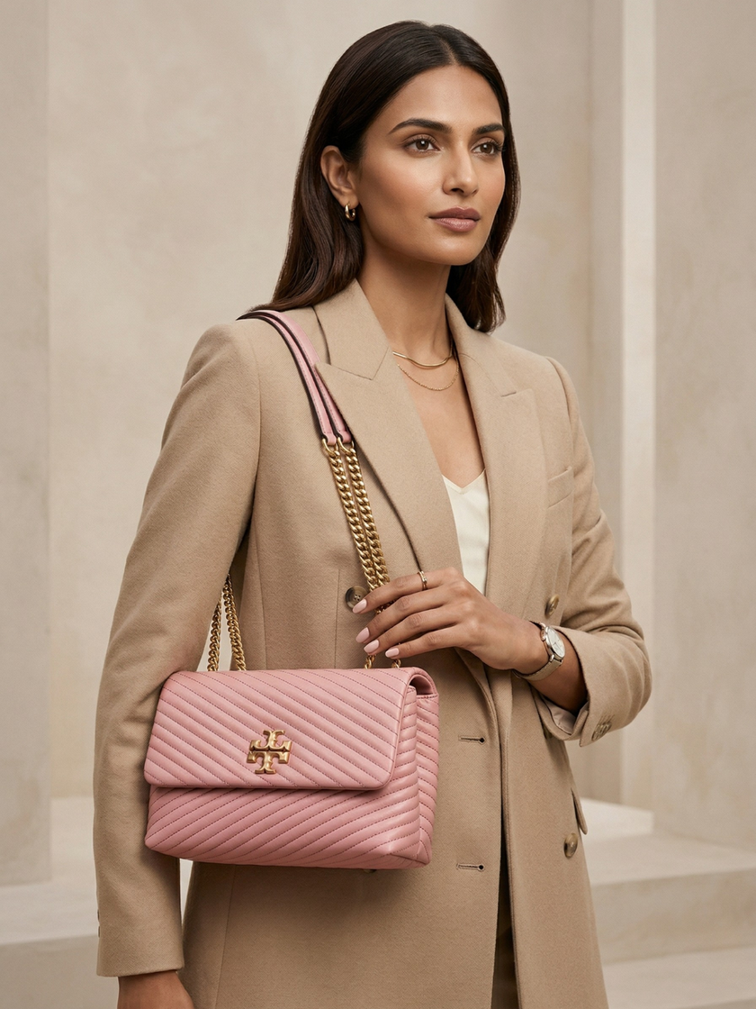 [AT DELHI] TORY BURCH Small Kira Moto Quilt Convertible Shoulder Bag - Pink Magnolia image 0