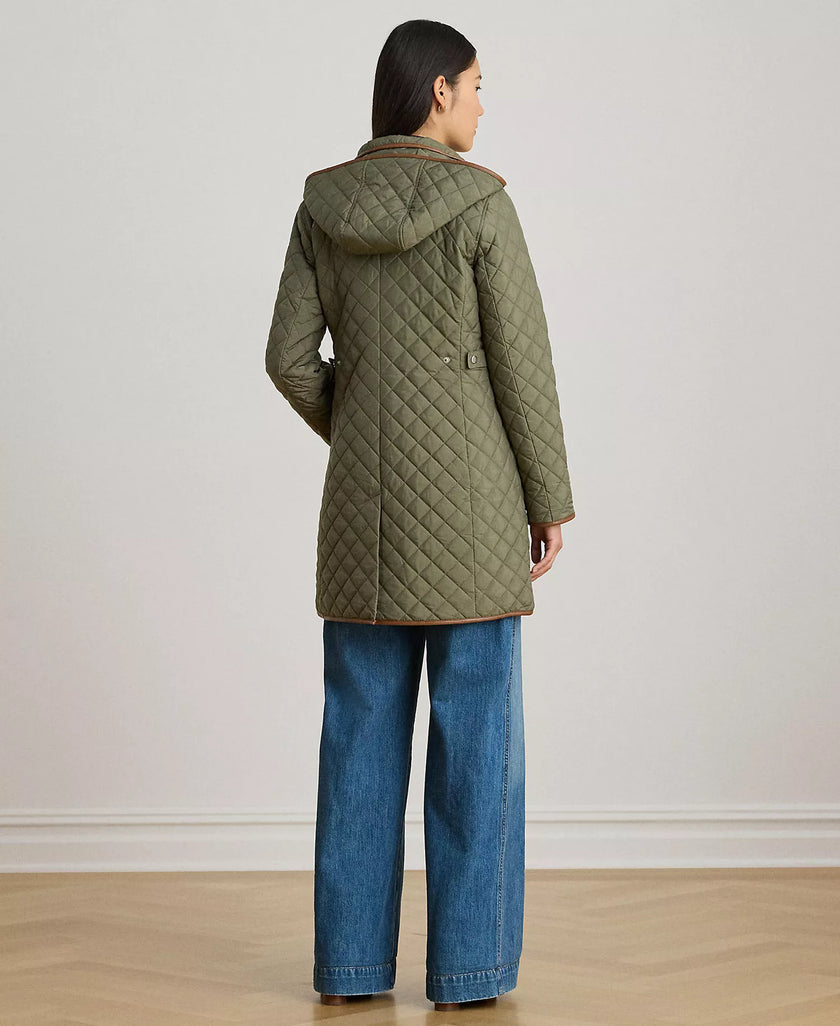 [ARRIVING] LAUREN RALPH LAUREN Womens Hooded Quilted Faux-Suede-Trim Coat - Green tea image 1