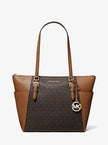 MICHAEL KORS Charlotte Large Logo and Leather Top-Zip Tote Bag - Brown image 1