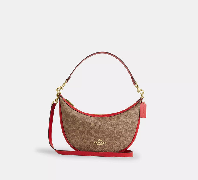 COACH Aria Shoulder Bag In Signature Canvas - Gold/Tan/Carnation (Arriving In Delhi) image 0
