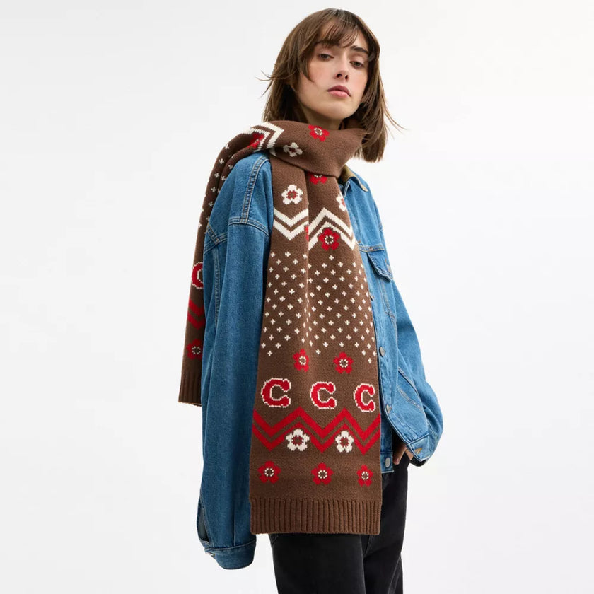 COACH Fair Isle Print Knit Muffler - Sable Multi image 1