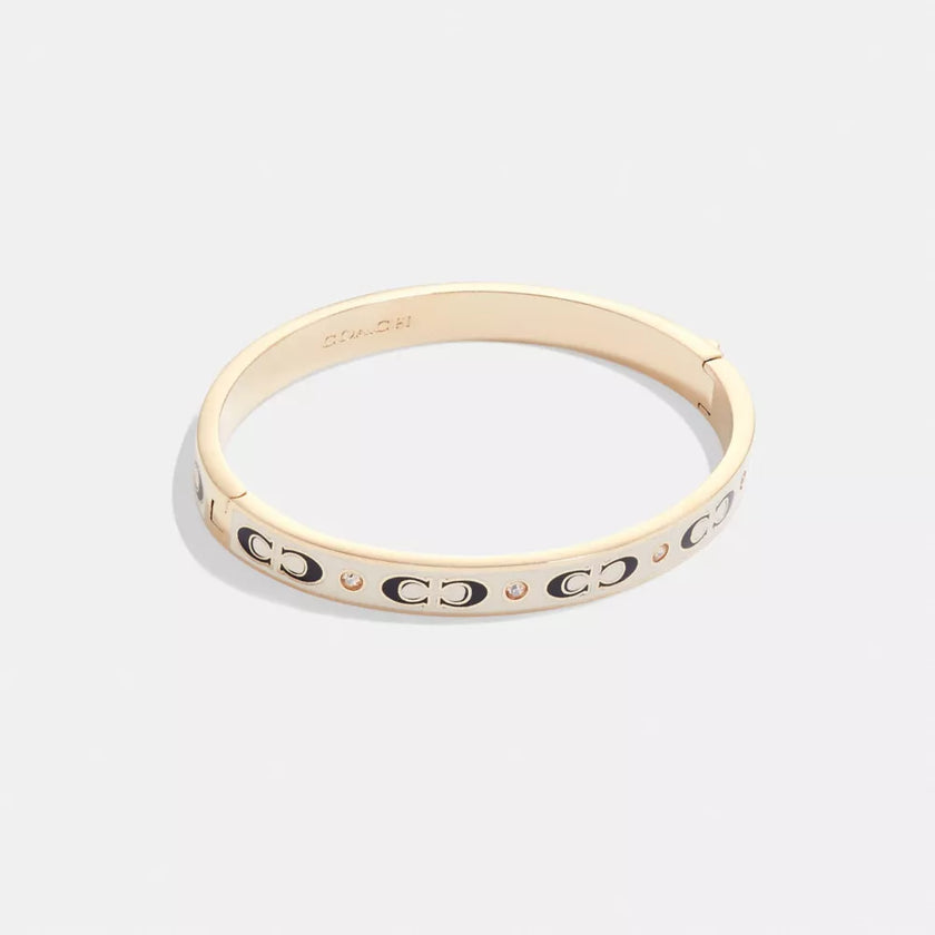 COACH Signature Enamel Hinged Bangle - Gold/White image 0