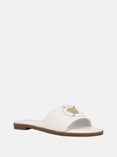 GUESS Magnify Faux-Leather Beach Slides - White image 0