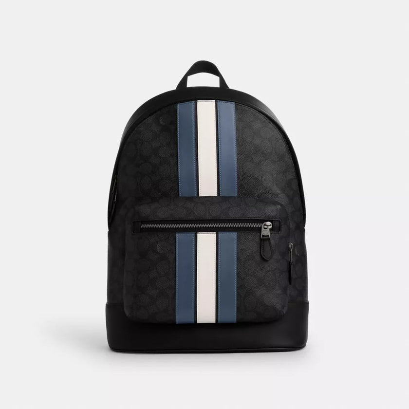 COACH West Backpack In Signature Canvas With Varsity Stripe image 0