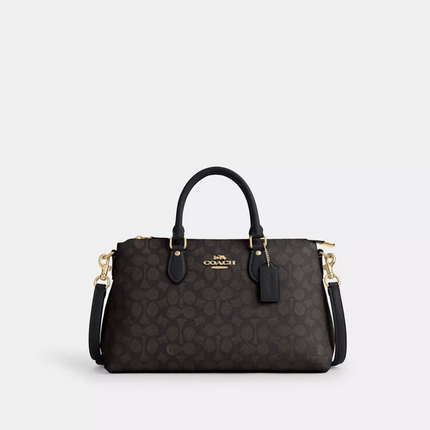 COACH Georgia Satchel Bag In Signature Canvas - Gold/Walnut/Black image