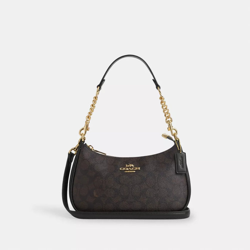 COACH Teri Shoulder Bag In Signature Canvas Gold/Walnut/Black (Arriving In Delhi) image 0
