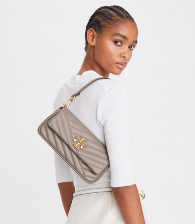 TORY BURCH Small Kira Chevron Flap Shoulder Bag - Gray Heron image 0