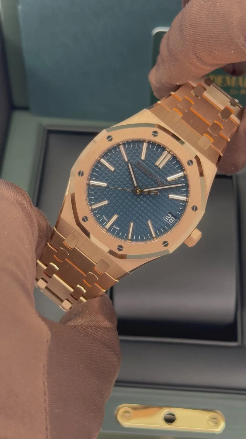 Audemars Piguet Royal Oak  15510OR.OO.1320OR.01 Pink Gold Blue Grande Tapisserie Dial 41 mm