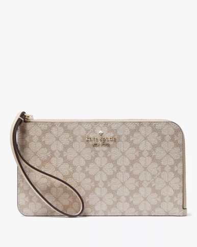 KATE SPADE  Lucy Spade Flower Medium L-zip Wristlet -  Dark Mushroom Cap Multi image 3