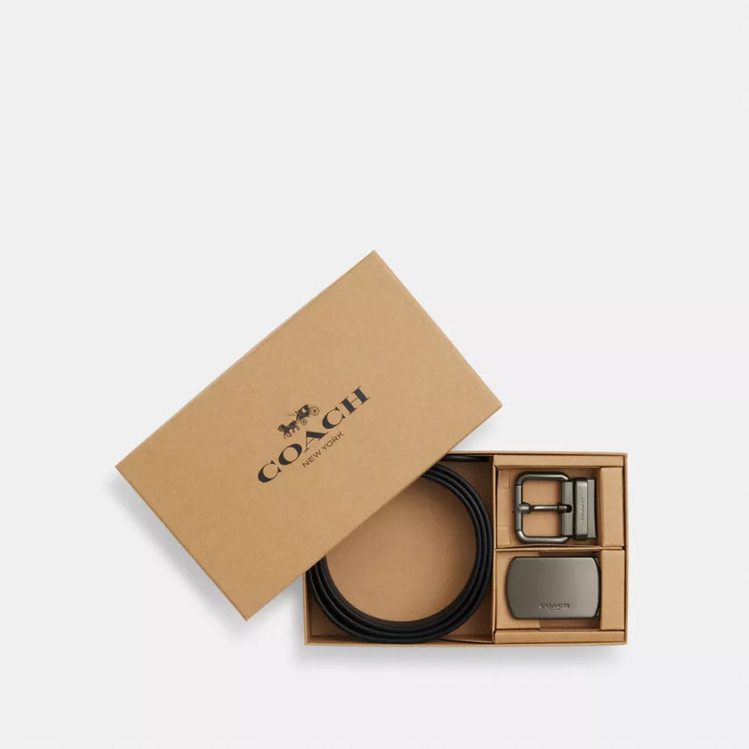 COACH Boxed Roller Buckle Cut-To-Size Reversible Belt, 38 Mm - Tan Charcoal image 0