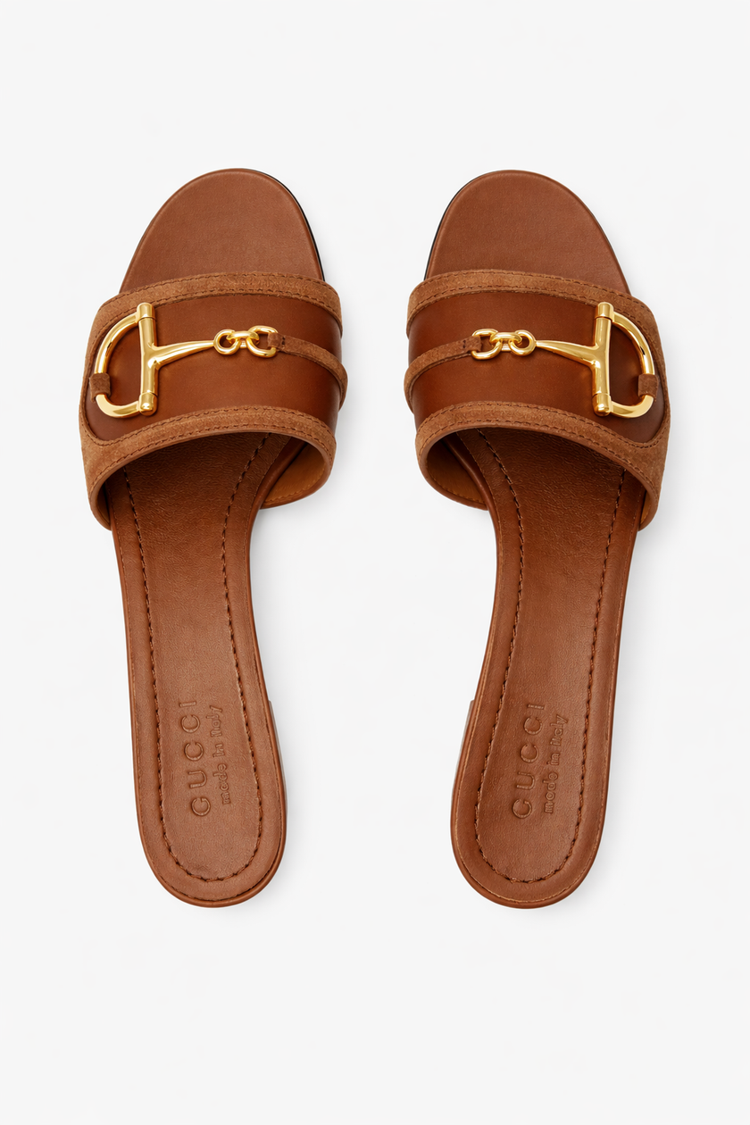 [Arriving]GUCCI Womens Slide Sandal With Horsebelt Brown image 1
