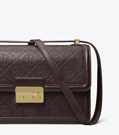 TORY BURCH T Monogram Leather Shoulder Bag - Deep Maroon image 1