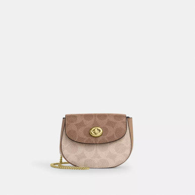 COACH Turnlock Card Case In Blocked Signature Canvas Gold/Sand/Tan image 0