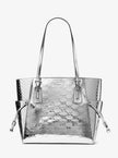 [At India] MICHAEL KORS Voyager Large Metallic Logo Debossed Tote Bag - SILVER