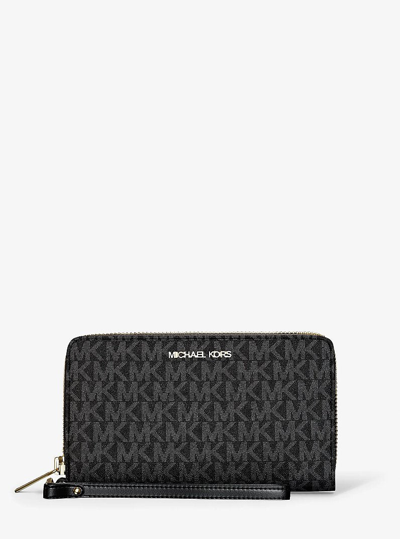 MICHAEL KORS Jet Set Large Signature Logo Smartphone Wallet - Black
