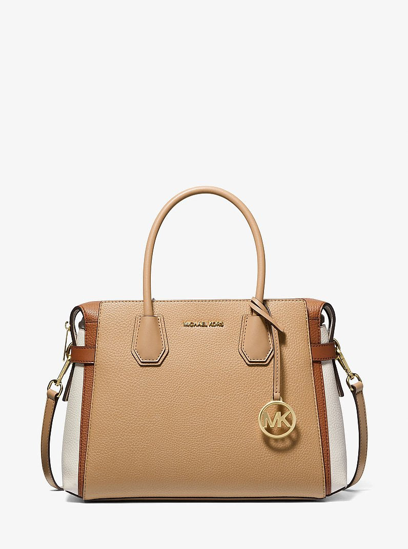 [At India] MICHAEL KORS Mercer Medium Color-Block Belted Satchel CAMEL MLT