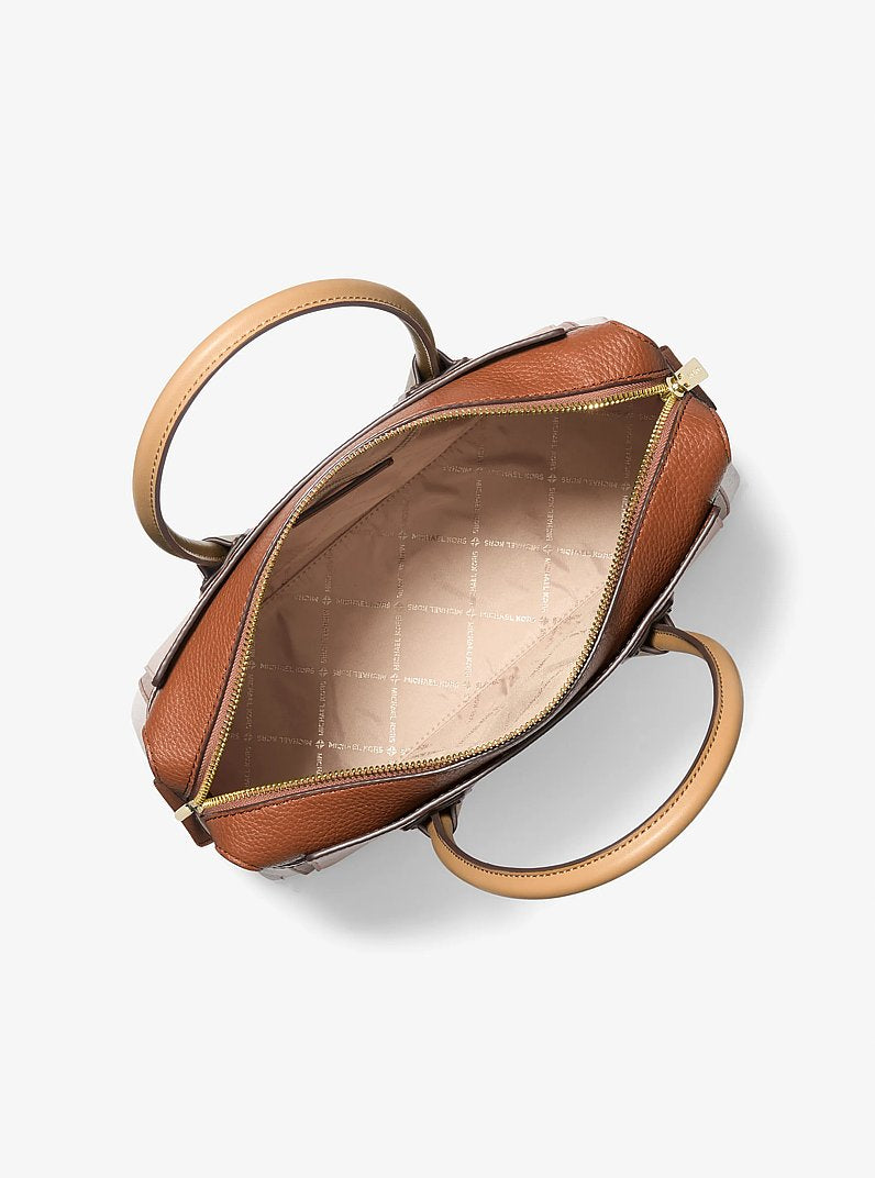 [At India] MICHAEL KORS Mercer Medium Color-Block Belted Satchel CAMEL MLT