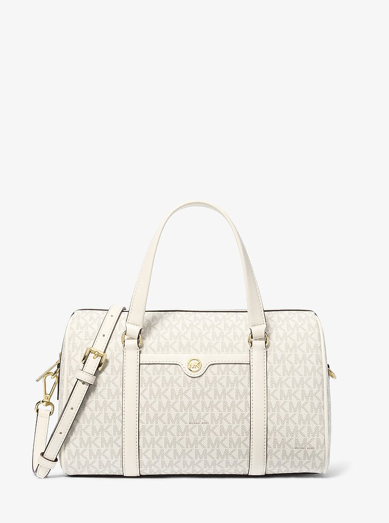 MICHAEL KORS Jet Set Travel Medium Signature Logo Duffel Crossbody Bag - Lt CRM Multi