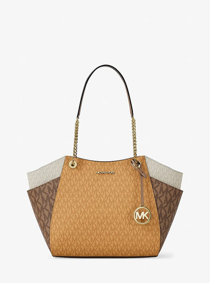 MICHAEL KORS Jet Set Large Color-Block Signature Logo Tote Bag - Honeywheat Multi