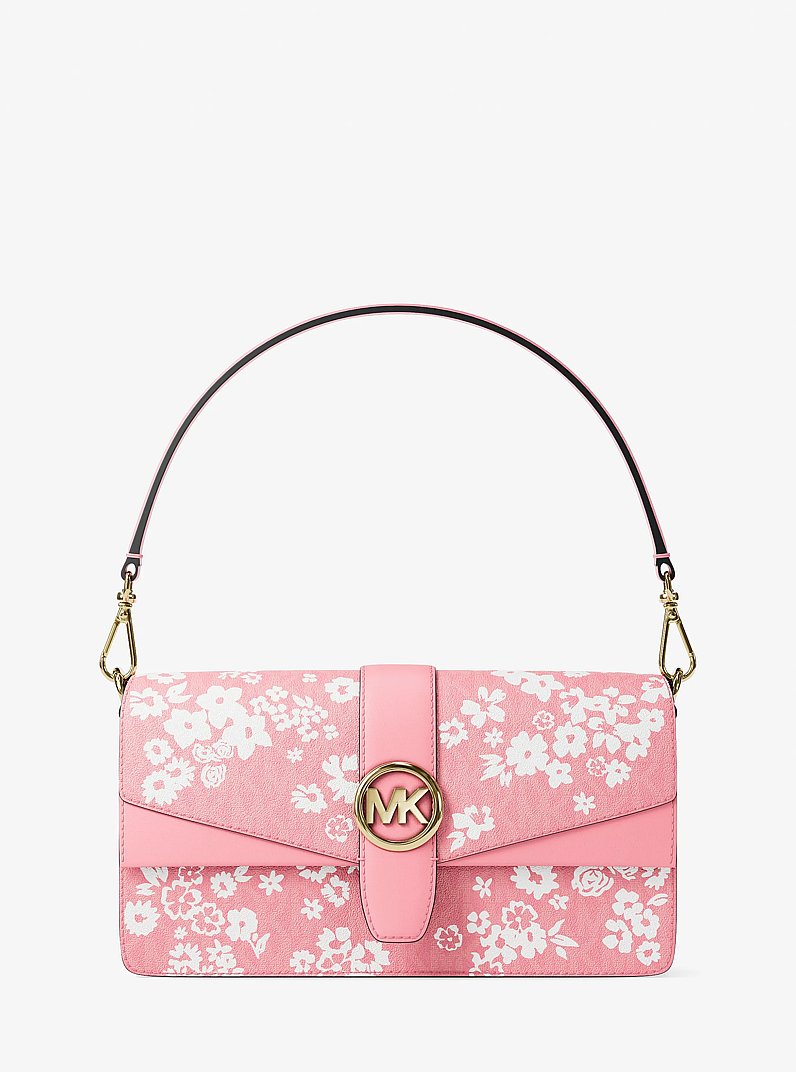 MICHAEL KORS Greenwich Medium Printed Signature Logo Convertible Shoulder Bag  - Carnation