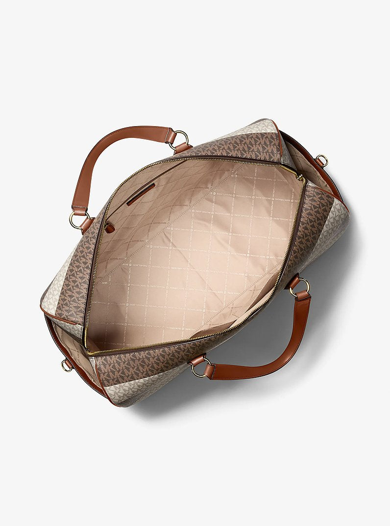 MICHAEL KORS Grayson Extra-Large Striped Signature Logo Weekender Bag - Vanilla/Luggage