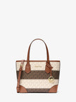 MICHAEL KORS Eva Extra-Small Striped Signature Logo Convertible Tote Bag - Vanilla/Luggage