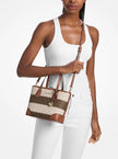 MICHAEL KORS Eva Extra-Small Striped Signature Logo Convertible Tote Bag - Vanilla/Luggage