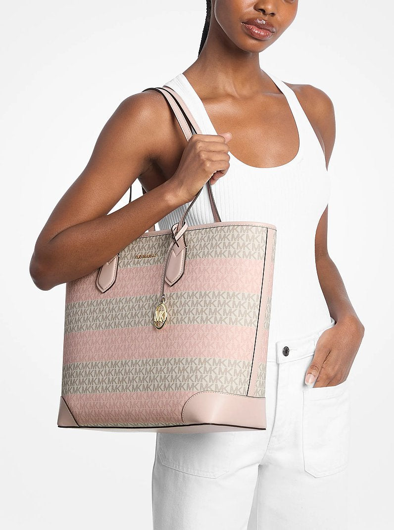MICHAEL KORS Eva Large Striped Signature Logo Tote Bag